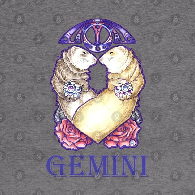 Ferret Gemini Zodiac Sign - With Zodiac Name by Nat Ewert Art